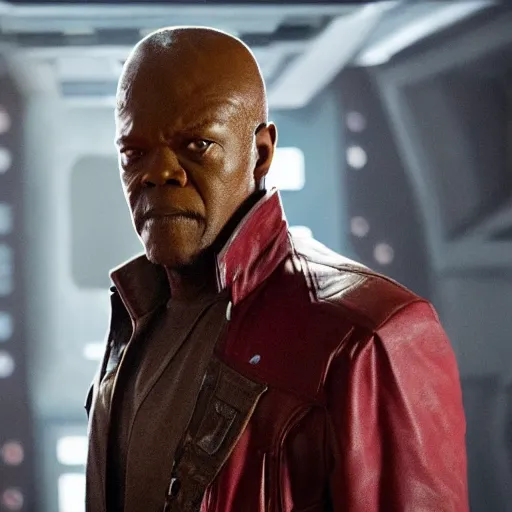 Image similar to film still of Samuel L Jackson as Star Lord in Guardians of the Galaxy