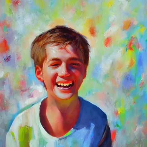 Image similar to The Joy Of Life, expressive oil painting, a boy, evokes feelings of joy, 4k detail