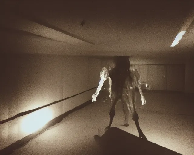 Image similar to horror demon evil transparent spirit attacks in basement interior photo shot on iphone, dynamic pose, middle body shot, sharp focus, grainy, corpse, paranormal flashlight, night, total darkness, poltergeist, aberrations,