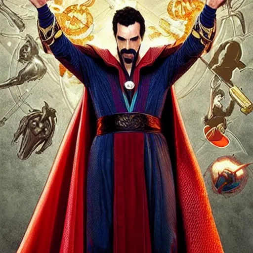 Prompt: “borat as dr strange, poster, highly detailed, dynamic poster, marvel, sci-fi, super heroes, concept art”