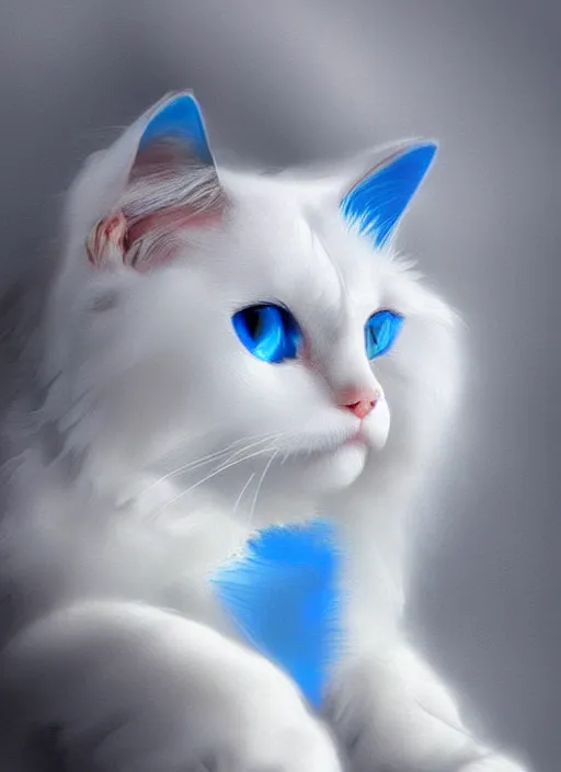 Image similar to beautiful digital art of a white ragdoll cat with blue eyes, trending on artstation