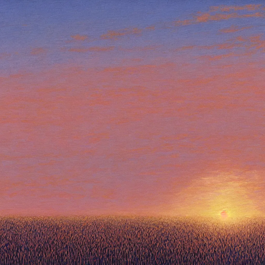 Image similar to sharp focus, breath taking beautiful, Aesthetically pleasing, gouache field of grain at sunset, digital concept art background by Hayao Miyazaki and Studio Ghibli, fine art, official media, high definition, illustration, ambient lighting, HDR, HD, UHD, 4K, 8K, cinematic, high quality scan, award winning, trending, featured, masterful, dynamic, energetic, lively, elegant, intricate, complex, highly detailed, Richly textured, Rich vivid Color, masterpiece.