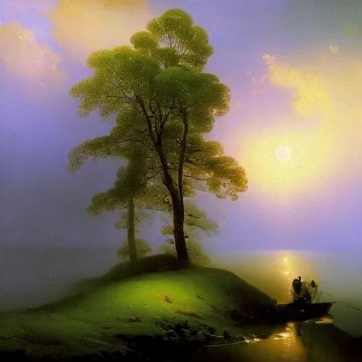 Image similar to aivazovsky's painting. forest landscape. oil on canvas, a masterpiece in the style of aivazovsky.