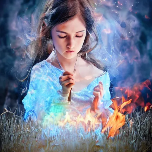 Image similar to Portrait photo beautiful princess manipulating fire detailed art