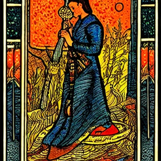 Prompt: a tarot card by bilibin