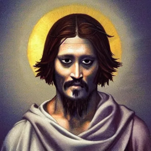 Image similar to johnny depp as jesus christ painted by michelangelo, sistine chapel