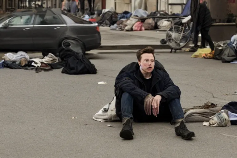 Prompt: a Film still of Elon musk as a homeless person in the new Christopher Nolan movie, 4k