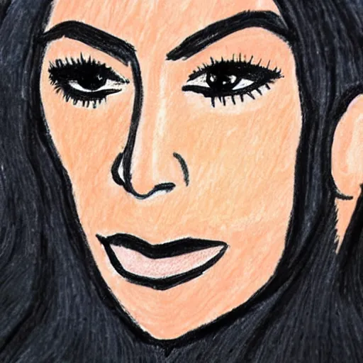 Image similar to Kim Kardashian poorly drawn in wax crayon by a five-year old