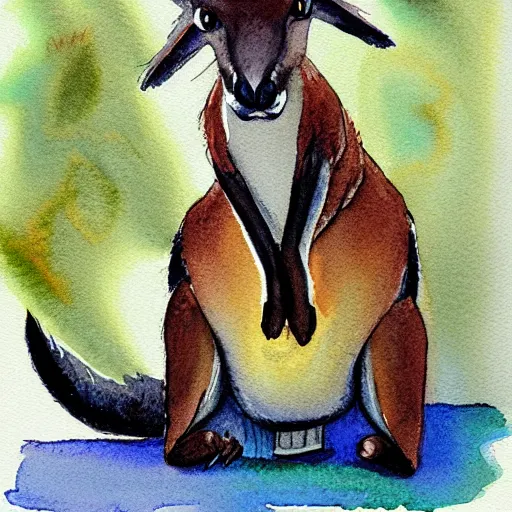 Prompt: watercolor sketch of a story book kangaroo