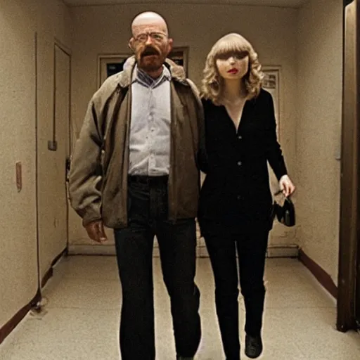 Prompt: walter white, carrying taylor swift into a derelict room,