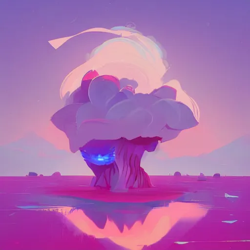 Prompt: beautiful digital rose in stunning pink sea, VERY LIGHT purple and blue scheme, by Anton Fadeev and Simon Stalenhag, trending on artstation, low contrast