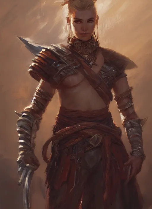 Prompt: Oil painting of a human warrior, fantasy character art, D&D, Magic The Gathering, by Charlie Bowater, Craig Mullins, centered, symmetrical, 8k, sharp focus