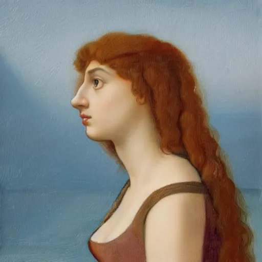 Image similar to a detailed profile portrait oil painting of a very young italian woman resembling scarlett johansson and ana de armas, in the style of boticelli's young woman in mythological guise, by boticelli and davinci