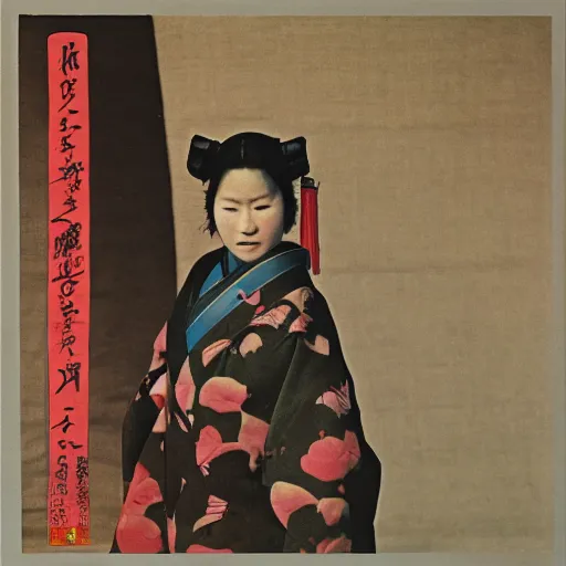 Image similar to an album cover for a female japanese folk artist, photograph, 1 9 7 6