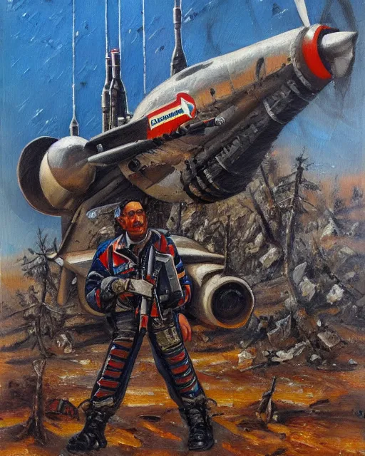 Image similar to portrait of a sukhoi mech armed with rockets and a minigun, oil painting, soviet ( ( ( airplane ) ) ), tribal yurta, postapocalyptic, sharp focus