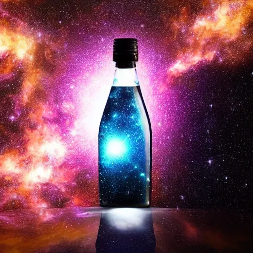 Prompt: a bottle with a galaxy inside, stunning composition, studio lighting