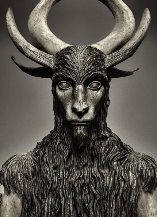 Image similar to closeup portrait of baphomet in the cloisters, depth of field, zeiss lens, detailed, symmetrical, centered, fashion photoshoot, by Annie Leibovitz and Steve McCurry, David Lazar, Jimmy Nelsson, Breathtaking, 8k resolution, extremely detailed, beautiful, establishing shot, artistic, hyperrealistic, beautiful face, octane render