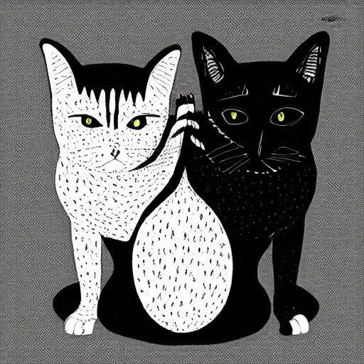 Prompt: black and white illustration creative design, two headed cat, body horror