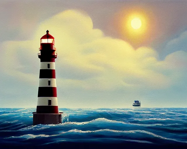 Image similar to painting of lighthouse in the sea by goro fujita, cinematic shot, exquisite lighting, clear focus, brush stroke, plain background, soft painting