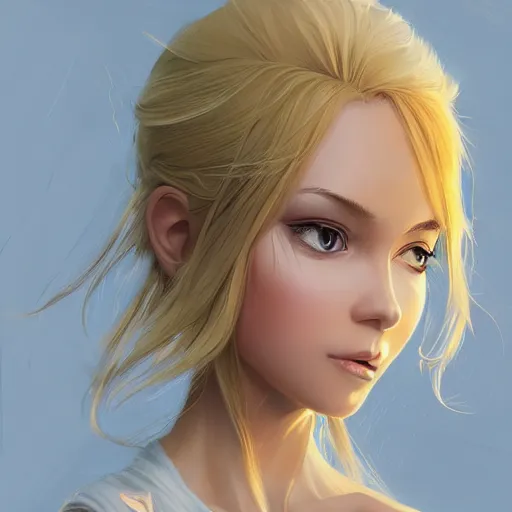 Prompt: 3 / 4 portrait of a pixie character with flowing blonde hair, elegant, highly detailed, digital painting, artstation, concept art, sharp focus, illustration, strong brush stroke, anime, sharp focus, ghibli studio, art by ilya kuvshinov, rossdraws