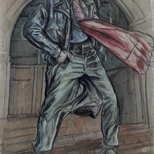 Image similar to A strong Glaswegian welder leaving work for the day, in the style of Peter Howson,