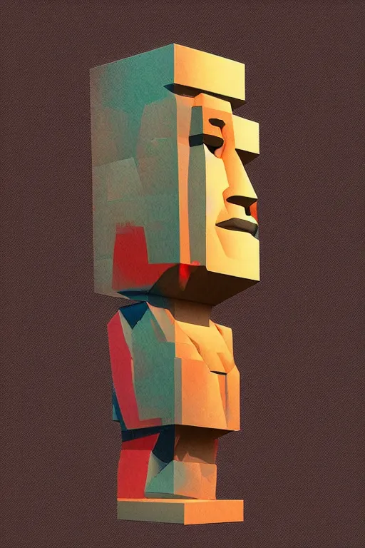 Image similar to cubist moai statue cutout digital illustration cartoon colorful beeple