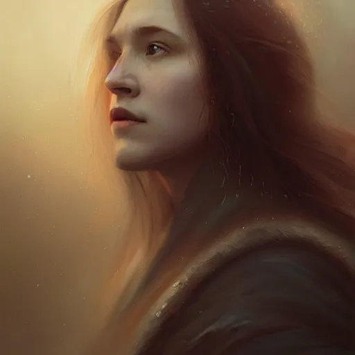 Image similar to Beautiful aesthetically pleasing female oracle of Delphi portrait, face centered portrait, Confident, fog, rain, volumetric lighting, beautiful, golden hour, sharp focus, ultra detailed, conceptartworld by Leesha Hannigan, Ross Tran, Thierry Doizon, Kai Carpenter, Ignacio Fernández Ríos