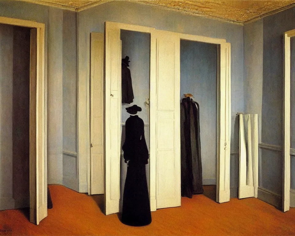 Image similar to achingly beautiful painting of a sophisticated, well - decorated closet by rene magritte, monet, and turner. whimsical.