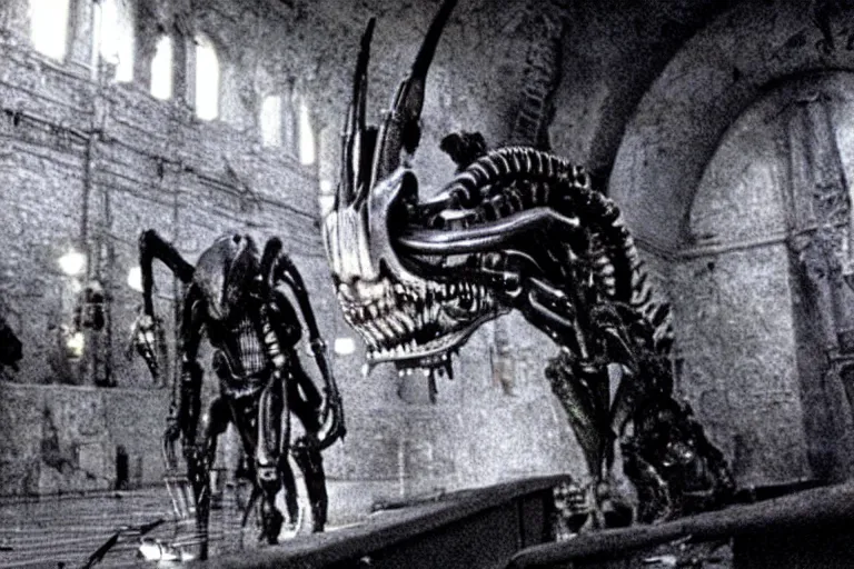 Prompt: movie still of xenomorph cathedral, ridley scott, hr giger, cinematic