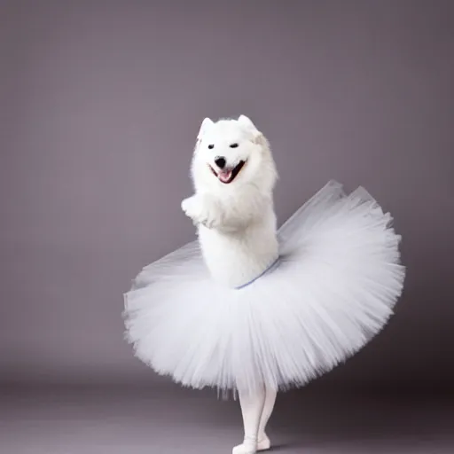 Image similar to a samoyed ballet dancer in a tutu