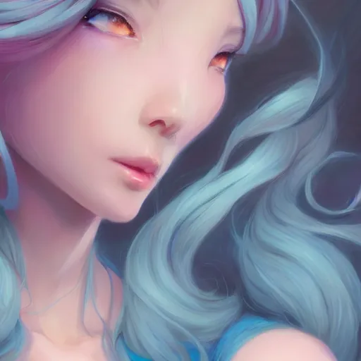 Image similar to a portrait of wlop, pastel blue, art by lois van baarle and loish and ross tran and rossdraws and sam yang and samdoesarts and artgerm and saruei and disney and wlop, digital art, highly detailed, intricate, sharp focus, trending on artstation hq, deviantart, unreal engine 5, 4 k uhd image