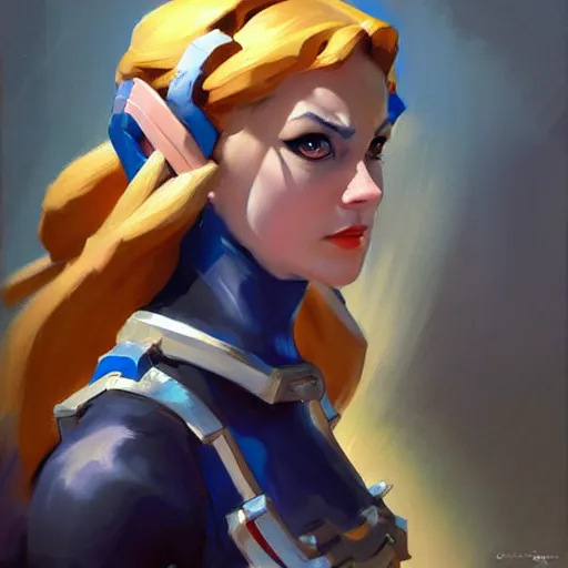 Image similar to Greg Manchess portrait painting of Zelda as Overwatch character, medium shot, asymmetrical, profile picture, Organic Painting, sunny day, Matte Painting, bold shapes, hard edges, street art, trending on artstation, by Huang Guangjian and Gil Elvgren and Sachin Teng