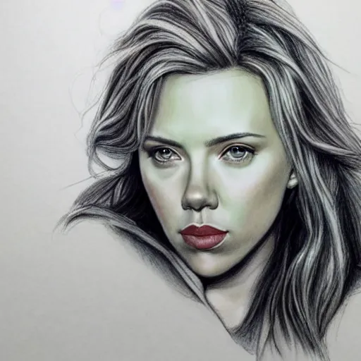 Image similar to a hyperrealistic colour pencil sketch scarlett johansson