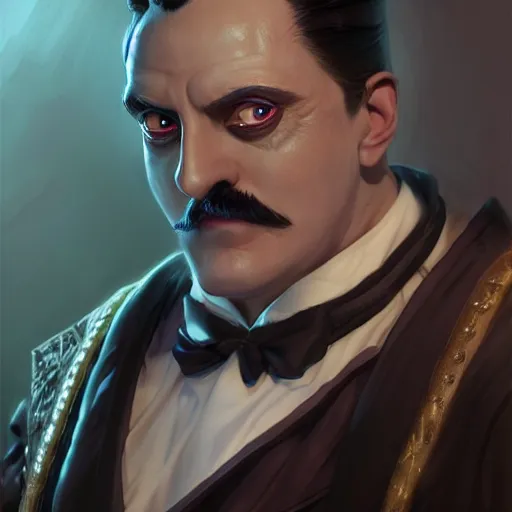 Image similar to gomez addams as a lich necromancer, made by carvaggio, stanley artgerm lau, wlop, rossdraws, artstation, cgsociety, concept art, cgsociety, octane render, trending on artstation, artstationhd, artstationhq, unreal engine, 4 k, 8 k