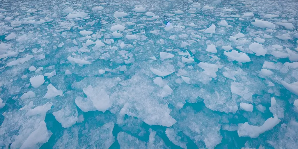 Image similar to “ the thin space between the frozen sea ice above and the water below, dark water, blue light filtering in through thick ice above ”