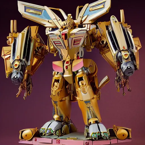 Image similar to fantasy sphinx mecha, sphinx body, egyptian helmet, mythical beast mecha, rococo, sci - fi movie, floral details, 8 k hd resolution, sazabi, barbatos mobile suit, bandai box art, macross, makoto kobayashi, frank gehry, raymond swanland