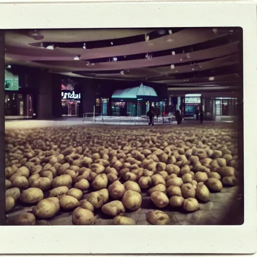 Prompt: Beatiful Liminal Polaroid Photograph of a Mall filled with potatoes