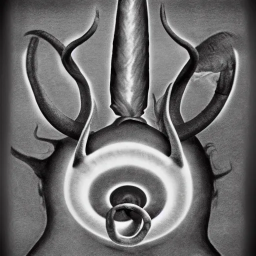 Image similar to fetal sonogram, horns, evil, scientific,