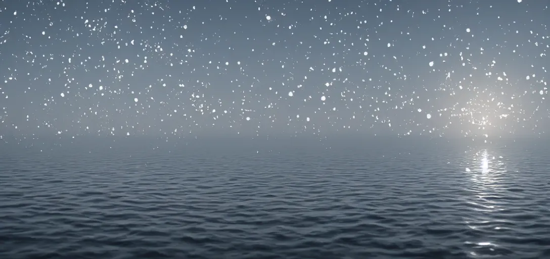 Prompt: sky orbs floating perfectly above a rippling sea