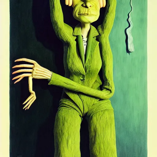 Image similar to portrait of salad fingers kamala harris wearing pantsuit by otto dix, junji ito, hr ginger, jan svankmeyer, beksinski, claymation, hyperrealistic, aesthetic, masterpiece