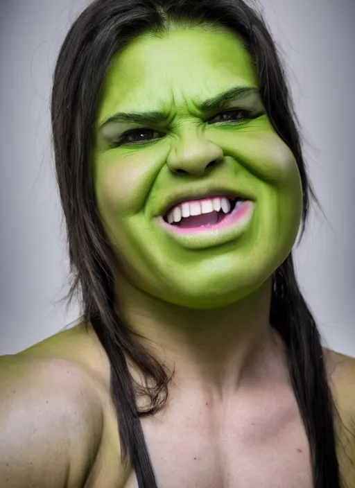 Image similar to A full portrait photo of real-life women hulk, f/22, 35mm, 2700K, lighting, perfect faces, award winning photography.