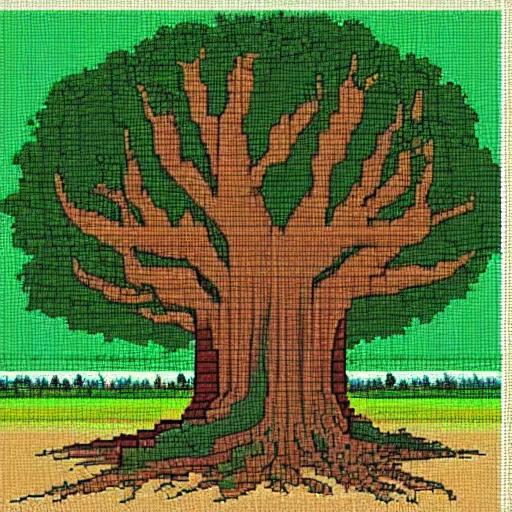 Prompt: studio ghibli pixel art of a massive tree, TofuPixel, #pixelart