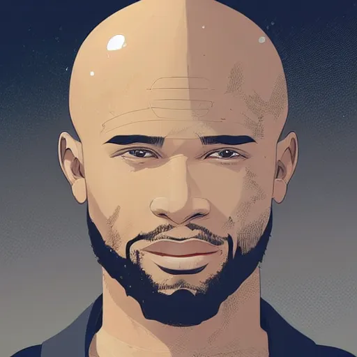 Image similar to a bald terrence boyd as a saint with halo, clean cel shaded vector art. shutterstock. behance hd by lois van baarle, artgerm, helen huang, by makoto shinkai and ilya kuvshinov, rossdraws, illustration,