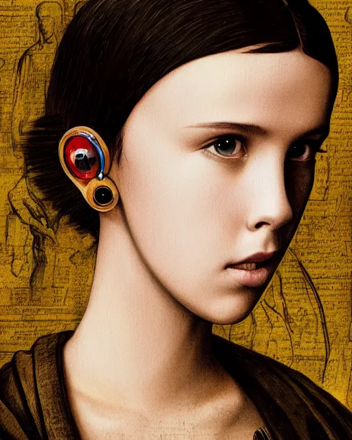 Image similar to cyberpunk millie bobby brown by leonardo da vinci