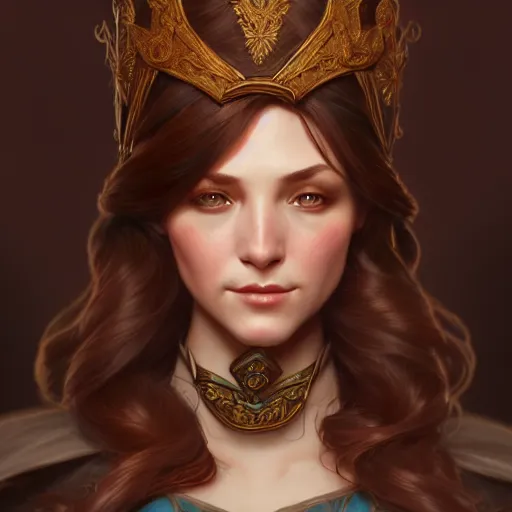 Prompt: aristocrat, female, d & d, fantasy, intricate, elegant, highly detailed, brown hair, digital painting, artstation, octane render, concept art, matte, sharp focus, illustration, hearthstone, art by artgerm, alphonse mucha johannes voss