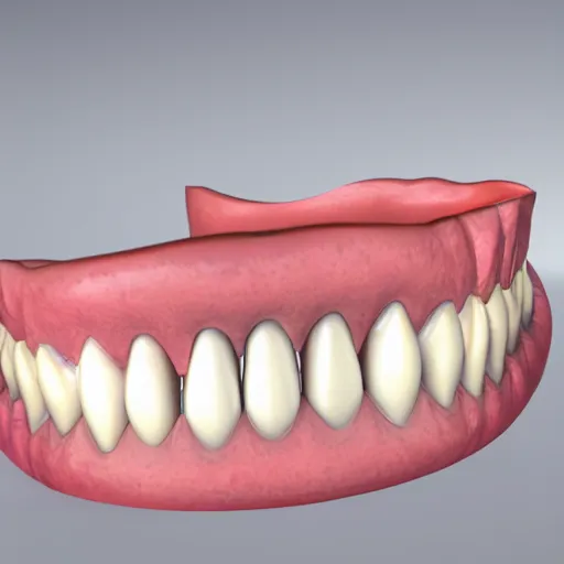 Image similar to poorly rendered 3 d set of teeth