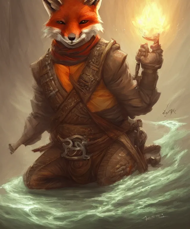 Prompt: a portrait of an anthropomorphic ninja fox praying, ninja outfit, sitting by a river, cute and adorable, dnd character art portrait, well rendered matte fantasy painting, deviantart artstation, by jason felix by steve argyle by tyler jacobson by peter mohrbacher, cinematic lighting