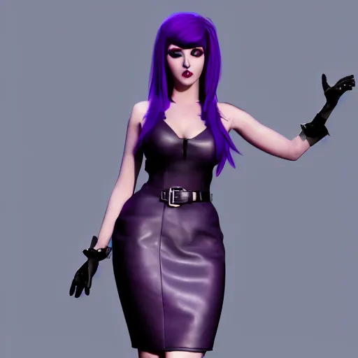 Prompt: curvy feminine hot goth cutie with sublime elegant purple-grey leather dress, checkered, cgsociety, photorealistic, seductive ambience, idealistic, 16k, smooth, sharp focus, trending on ArtStation, volumetric lighting, fully clothed, worksafe