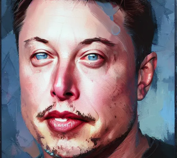 Image similar to a hyper-detailed portrait of Elon Musk by Craig Mullins; oil on canvas; trending on artstation; 90mm; f/1.4