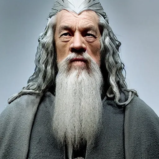 Image similar to a still from “ lord of the rings ” of a head and shoulders portrait of gandalf played by lu ting chu, photo by phil noto